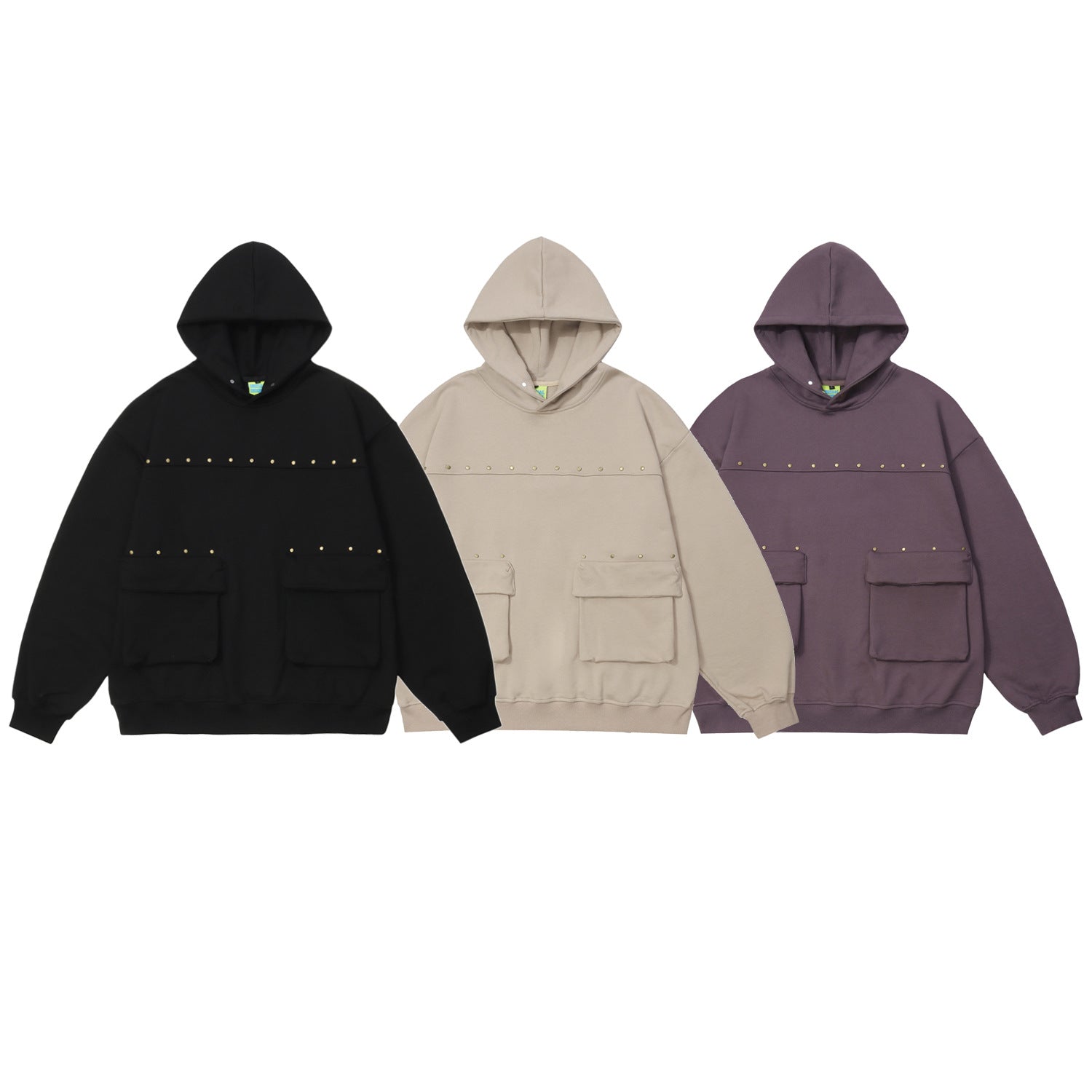 Men's Streetwear Hooded Terry Sweater with Rivets