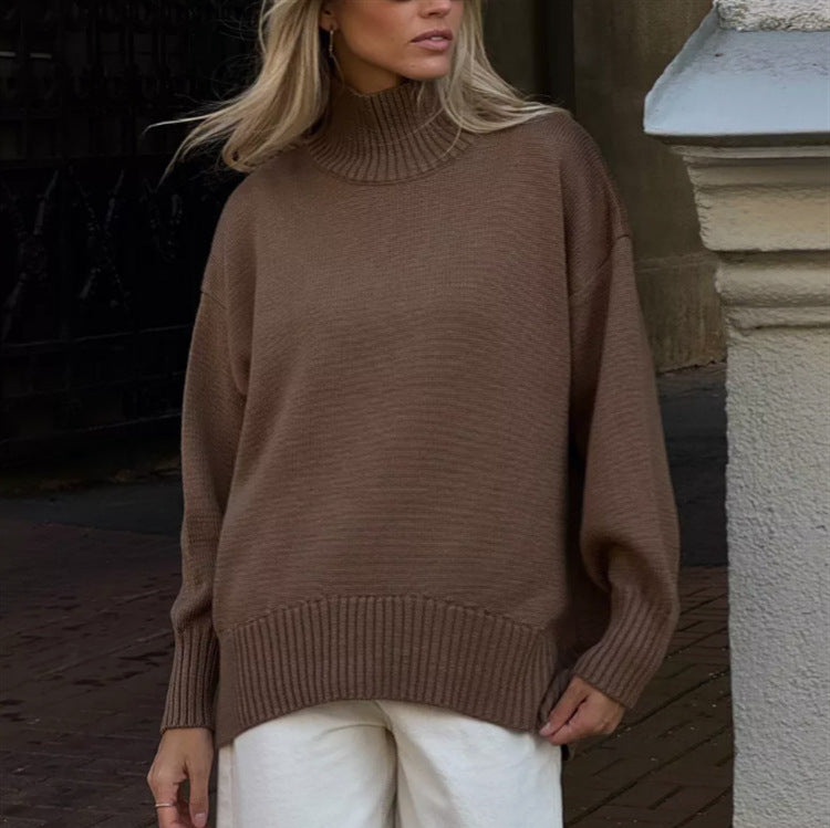 Simple and Casual Solid-color Pullover Knit Sweater
