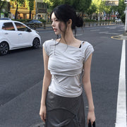 Sexy Asymmetrical Short Sleeve Top