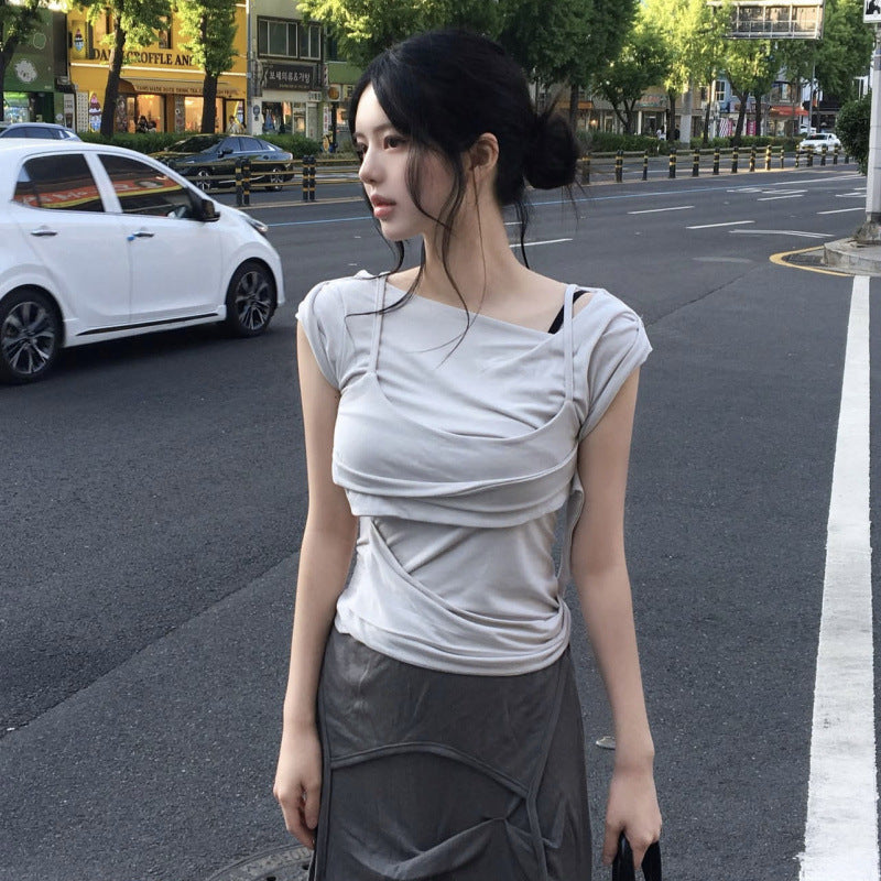 Sexy Asymmetrical Short Sleeve Top