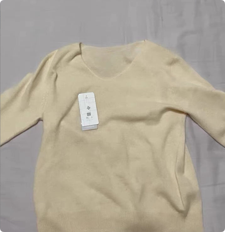 Pure Wool V-Neck Long-Sleeve Sweater for Women