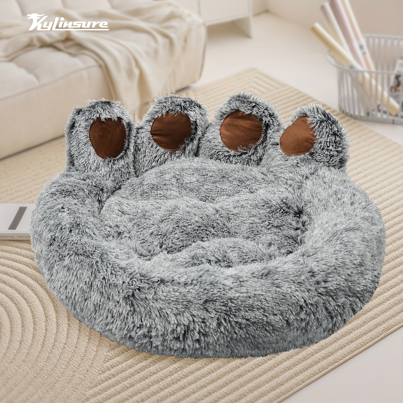 Cute Bear Paw Shaped Dog Bed And Cat Bed, Calm Donut Dog Bed, Warm And Comfortable Soft Dog Round Bed, Plush Dog And Cat Mattress Bed. Give Your Baby A Warm And Comfortable