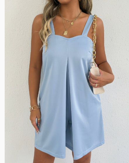 New Womens Loose-fitting Fashionable Solid-color Suspender Pantsoverall Jumpsuit