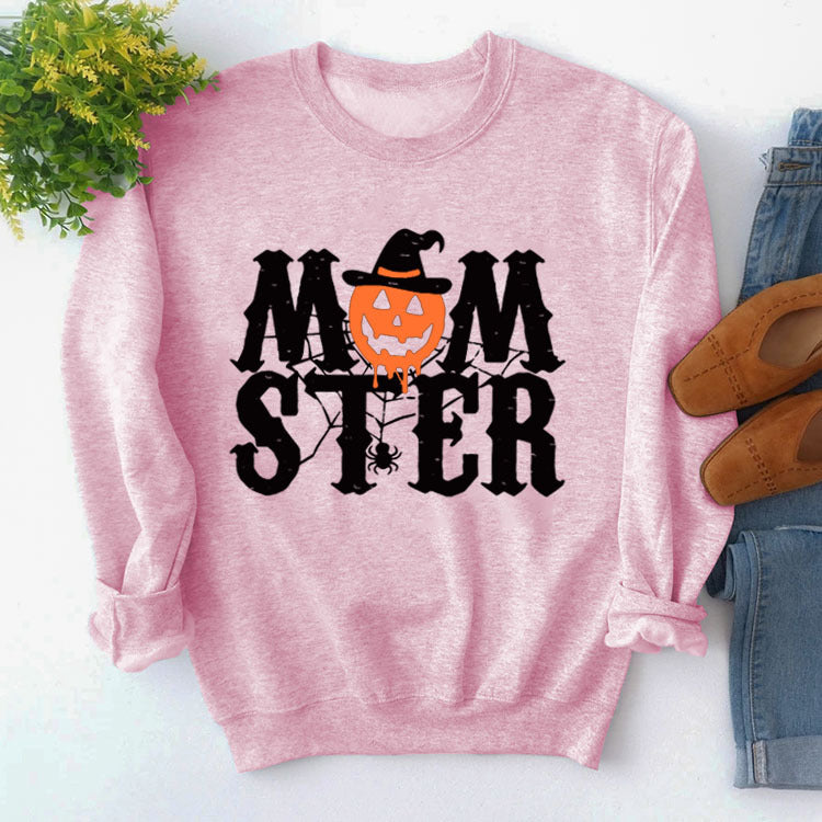 MOM STER Cute Graphic Long Sleeve Pullover Sweatshirt