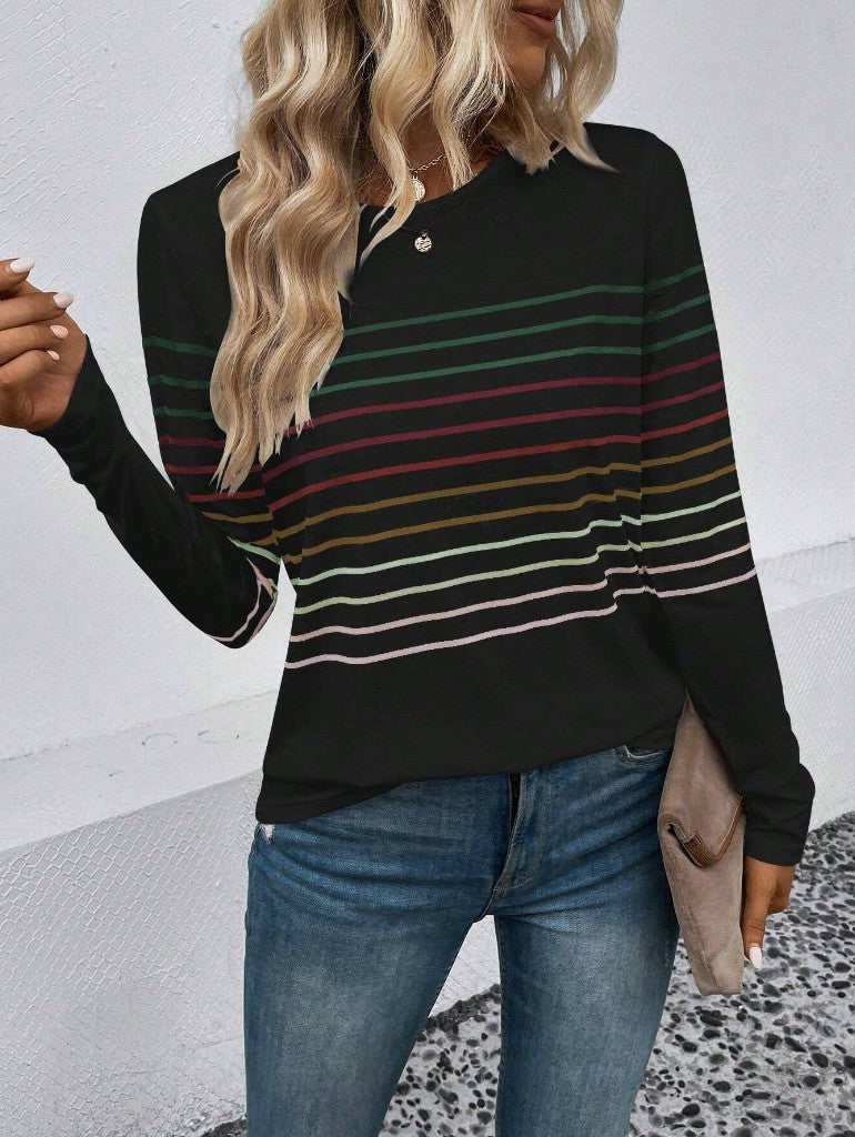 Women's Striped Round Neck Long Sleeve Casual Top