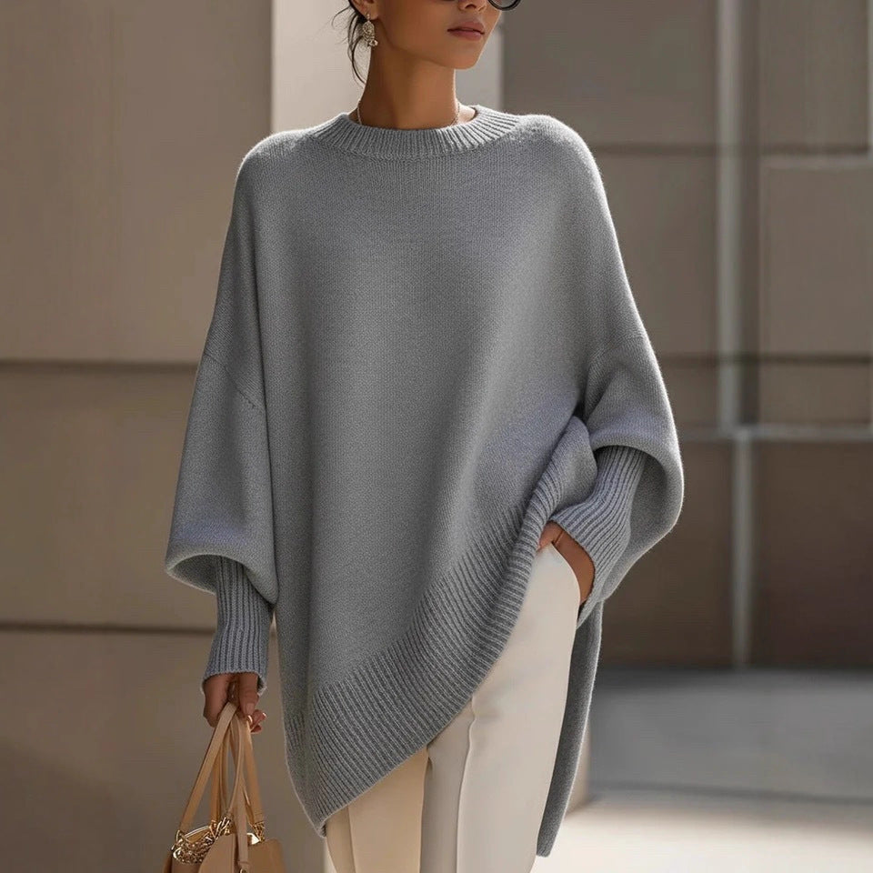 Womens Loose, Effortless-style Crew-neck Knit Sweater