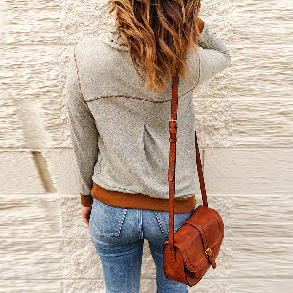 Colorblock Slim-Fit Pullover Sweatshirt with Topstitching