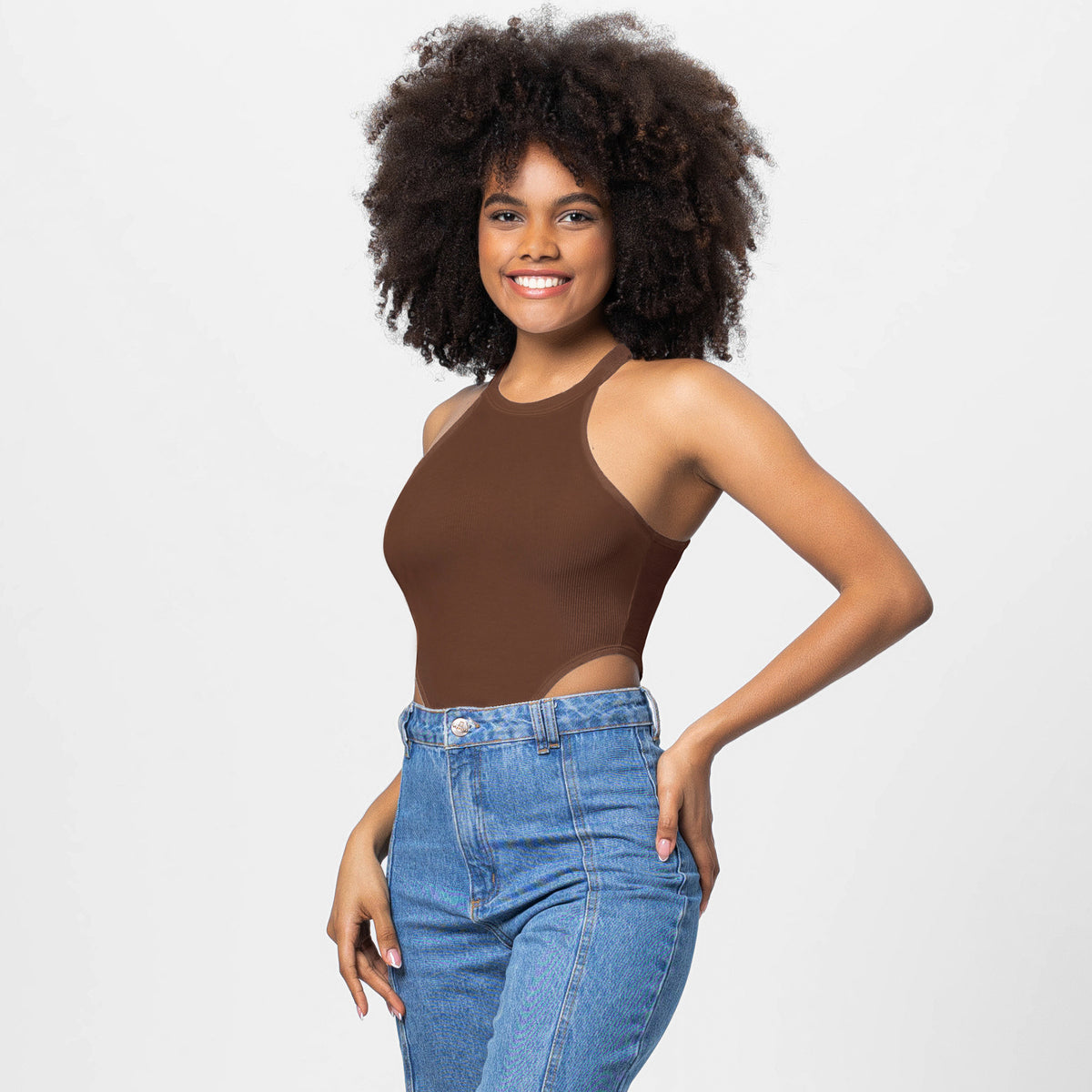 Women's High-Waist Solid Stretch Romper Jumpsuit