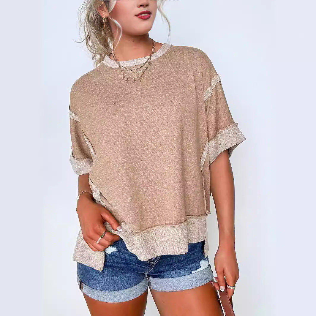 Cozy Round Neck Patchwork Loose Sweater T-Shirt
