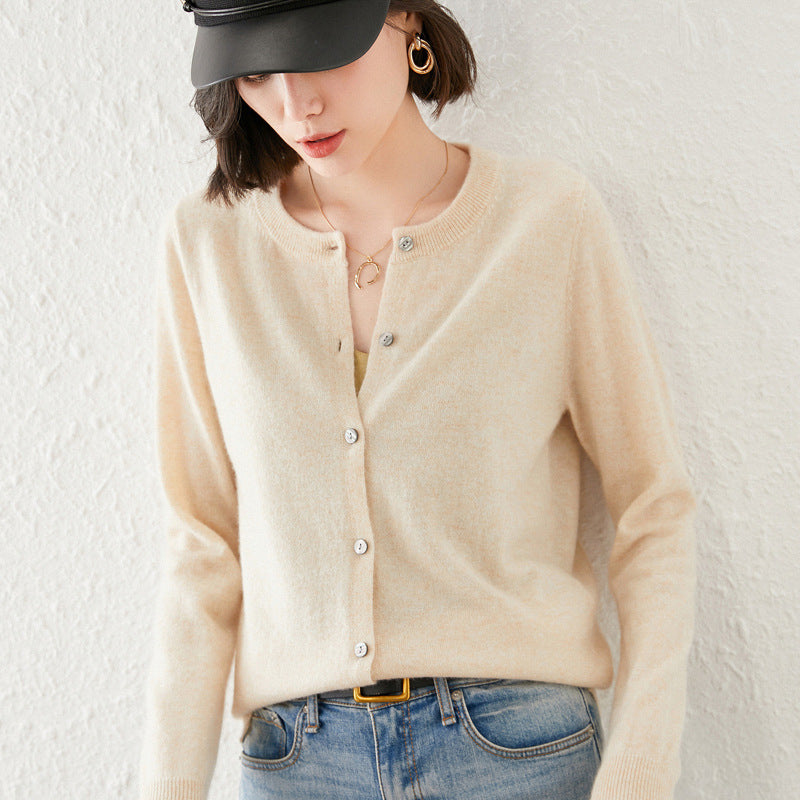 Knitted Pure Wool Round Neck Plain Sweater