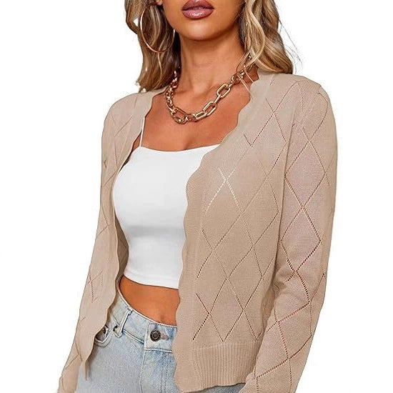 Spring and Autumn Long Sleeved Knitted Cardigan Coat Unique and Unique Bottom Coat Women's Interior Top