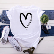 Women's Pure Cotton Heart-Shaped Print Short-Sleeve Tee – Slim Fit