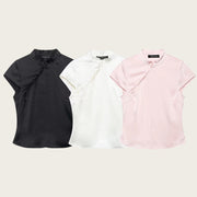 Summer Satin Mandarin Collar Top