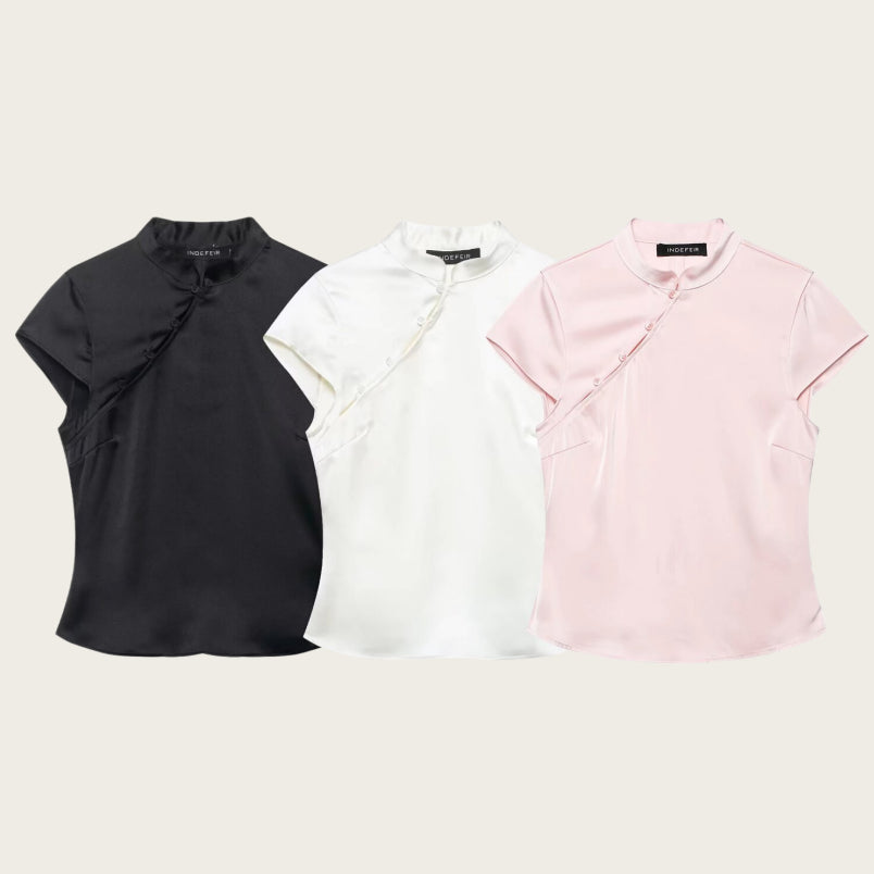 Summer Satin Mandarin Collar Top