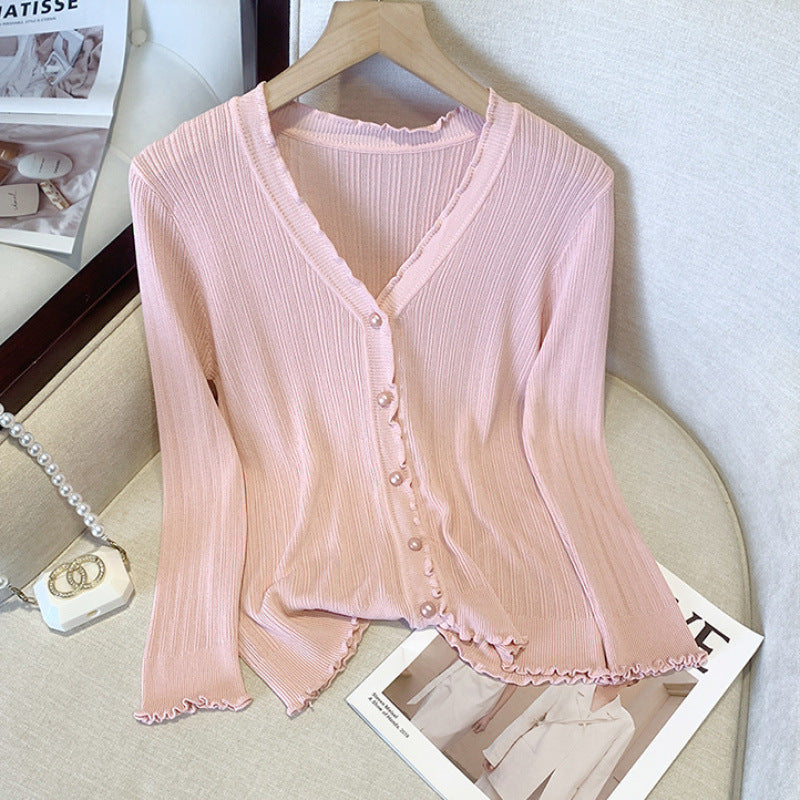 Summer Knitted Thin Outerwear Shawl Womens Long-sleeve Short Sun-protective Jacket