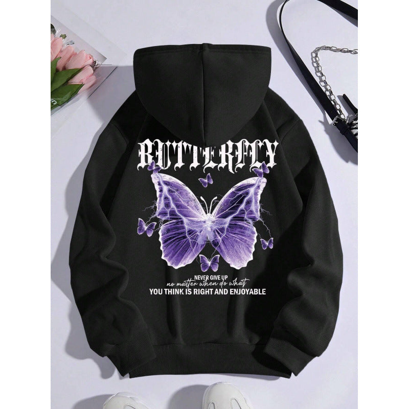 Women's Purple Butterfly Print Sports Hoodie Sweatshirt