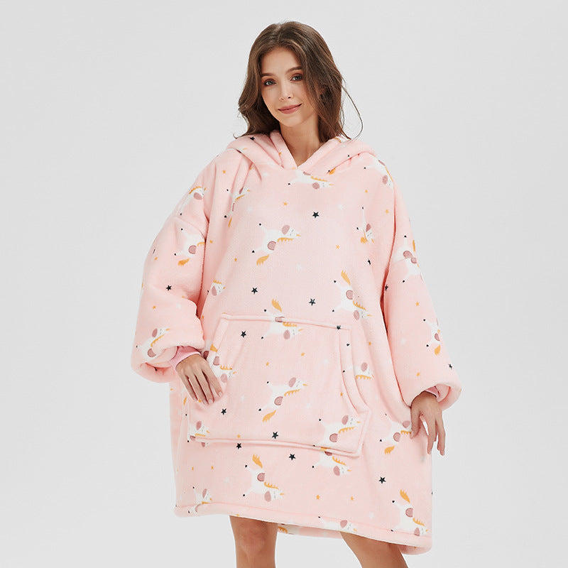 Flannel Homewear Night-robe Casual Hooded Sweater