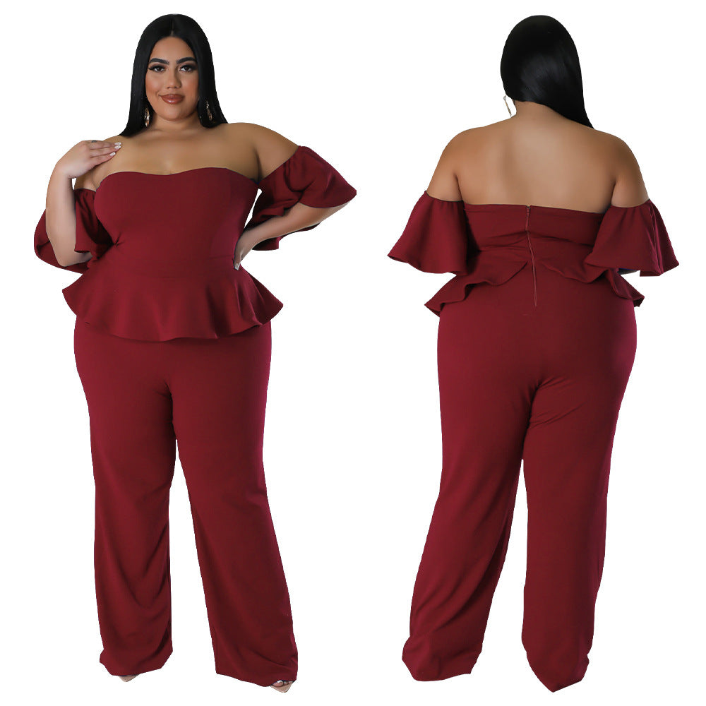 Off-Shoulder Stretch Wide-Leg Jumpsuit