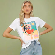 Summer Cartoon Print Crew Neck Top – Short Sleeve Tee