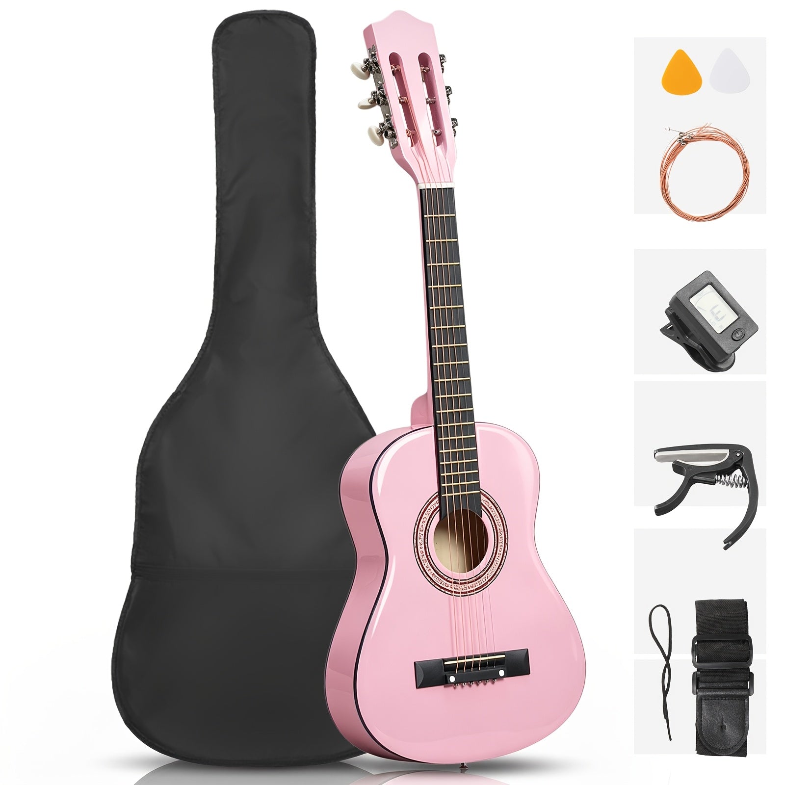 30‑Inch 1/4‑Size Acoustic Guitar with Basswood Body – D‑Style Folk Guitar Kit with Tuner, Picks, Strings, and Gig Bag
