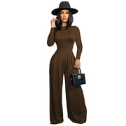 Chic Solid Long-Sleeve Wide-Leg Jumpsuit