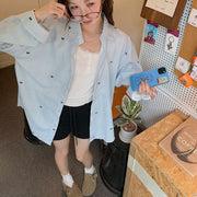 Blue Vertical-Stripe Womens Thin Long-Sleeve Shirt Sun-Protective Jacket