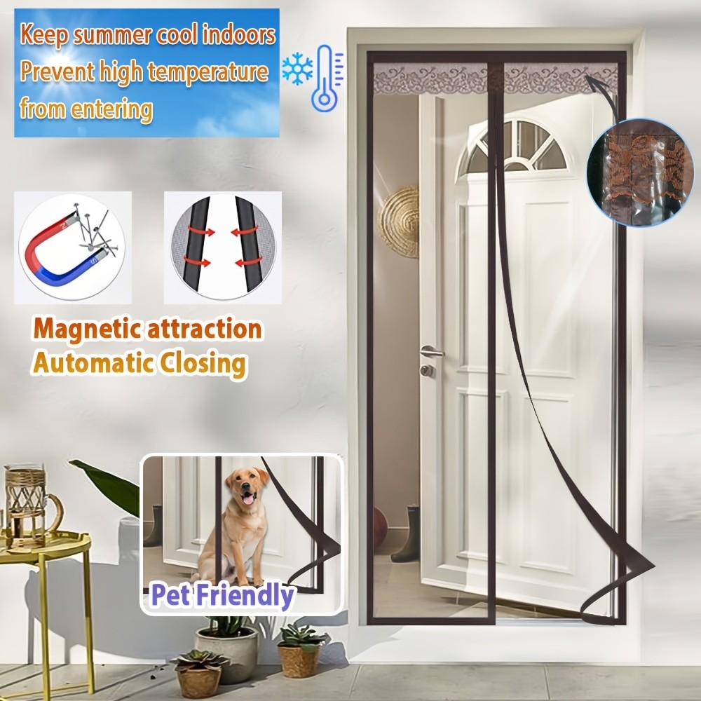 Lace Top Magnetic Eva Thermal Insulation Door Curtain, Auto Close Self Sealing Air Conditioner Screen Curtain, Weighted Bottom Wind Blocking Anti Heat Anti Mosquito Partition Curtain, Pet Friendly Ene