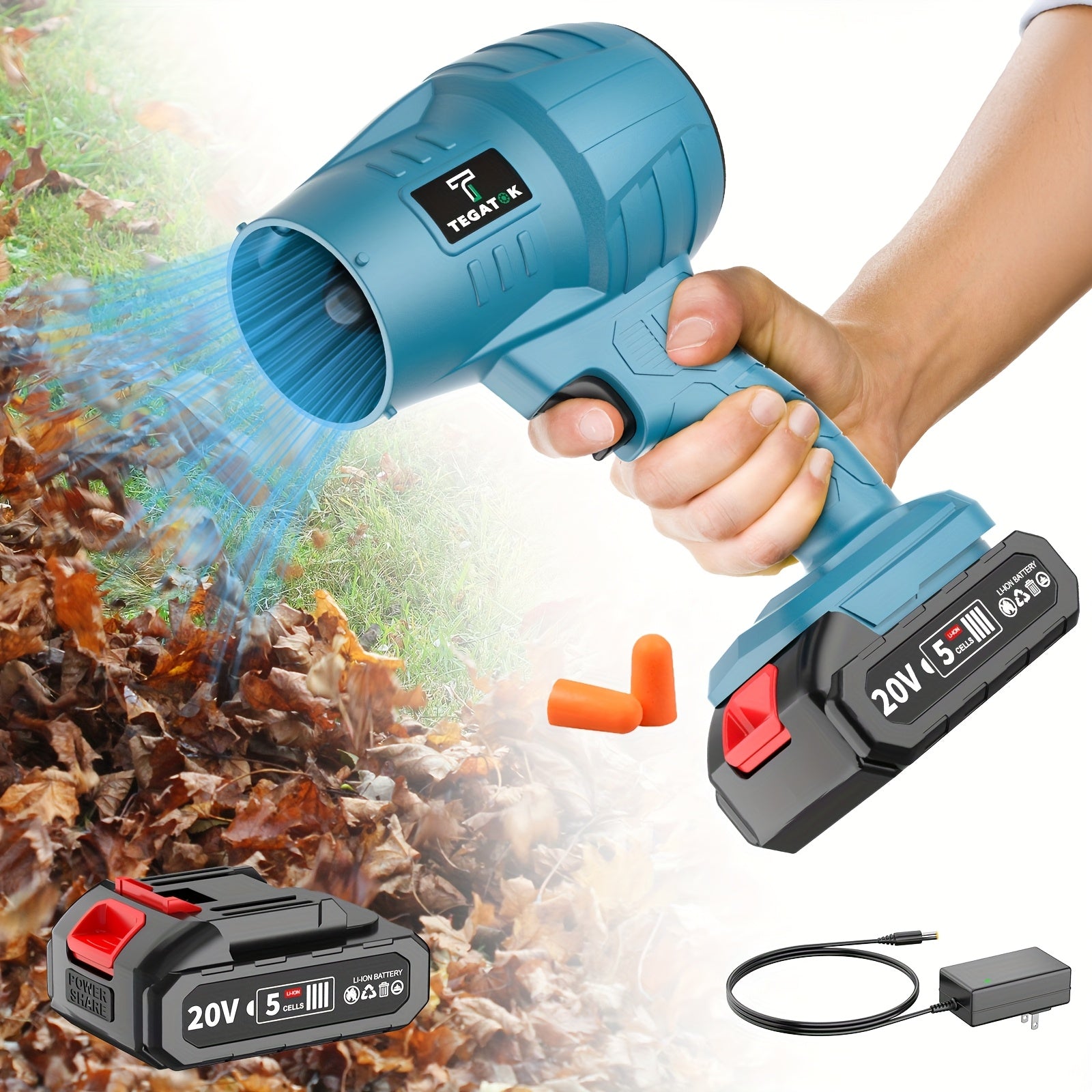 Turbo Jet Blower, 20000RPM Electric Cordless Leaf Blower, 20V 2.0/4.0AH Battery Jet Dry Blower, High Pressure Air Blower, Jet Blower Car Dryer, Hand Held Snow Blower, Home Outdoor, Blowing Leaves...