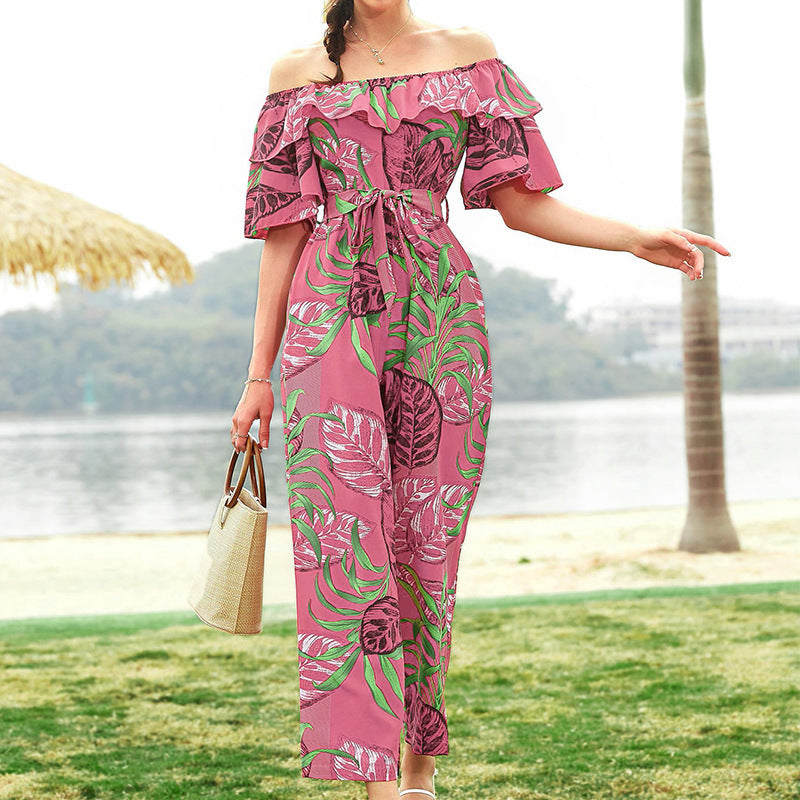 Chic Floral Print Lace-Up Casual Jumpsuit