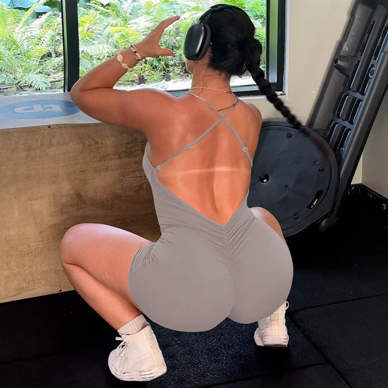 Sexy Backless Solid Strap Jumpsuit for Curve Fashion