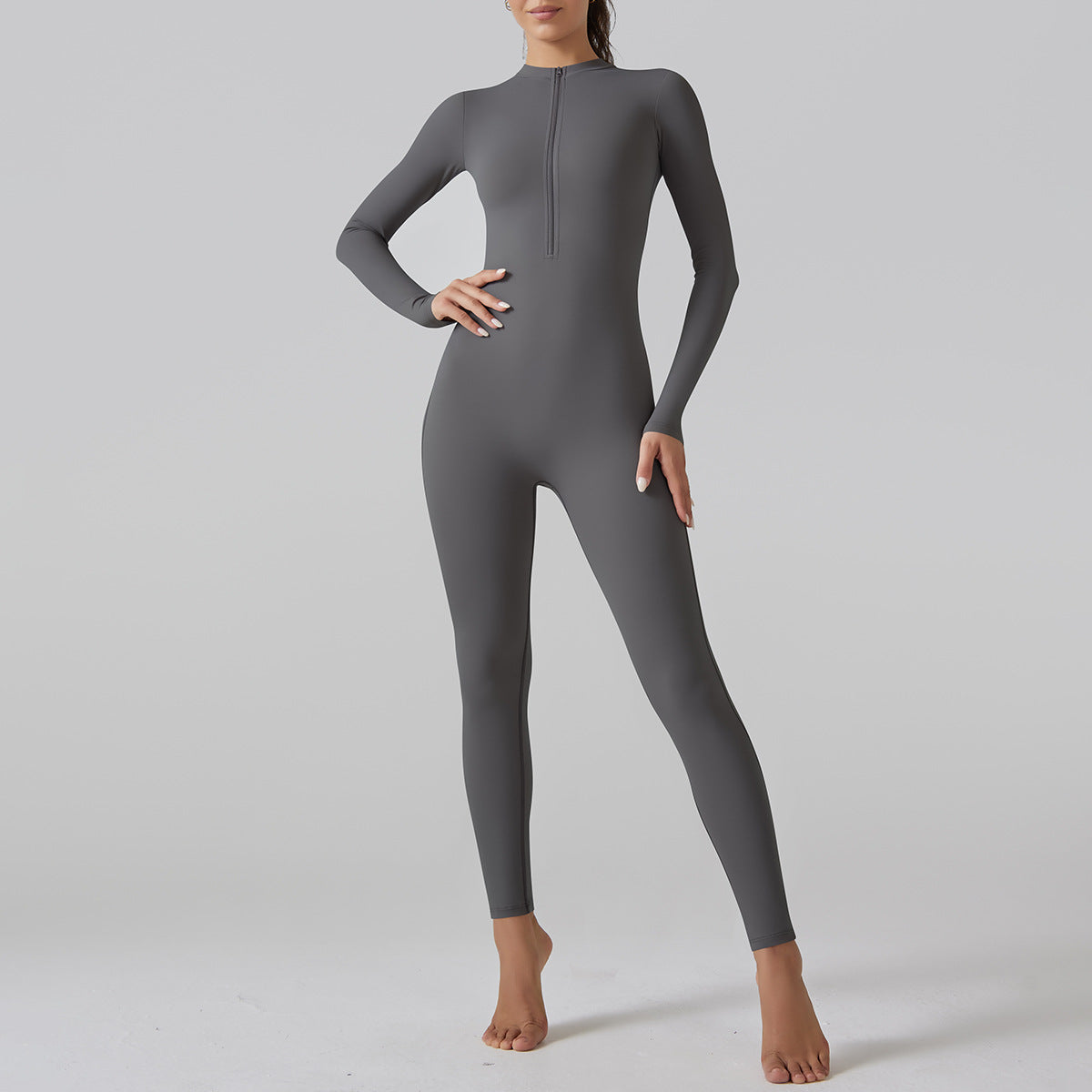 Women's Zip-Front Long Sleeve Skinny Jumpsuit