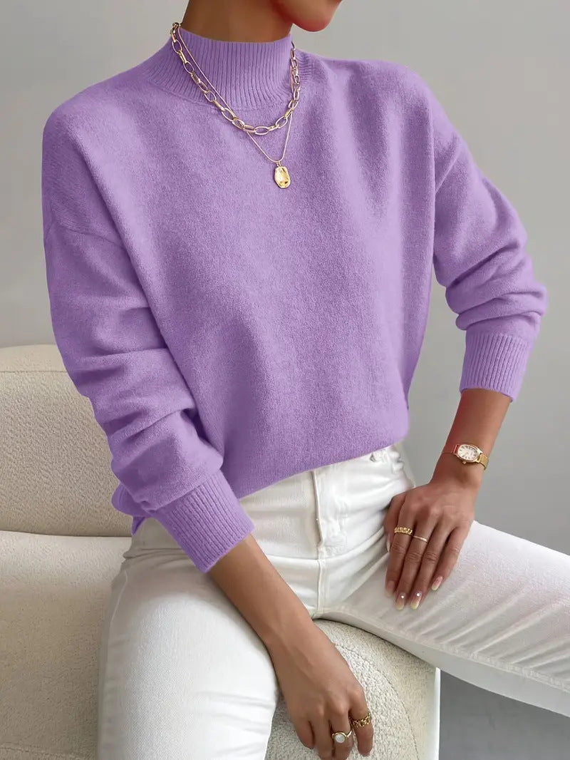 Women's Solid Color Casual and Comfortable Elegant Pullover Knitted Sweater