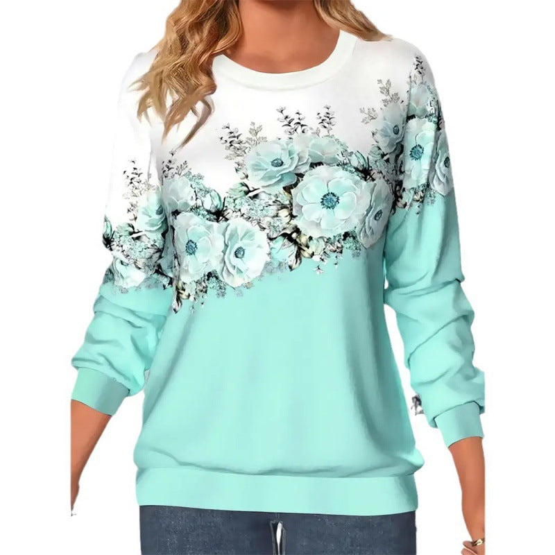Women's 3D Floral Print Long Sleeve Pullover Sweatshirt