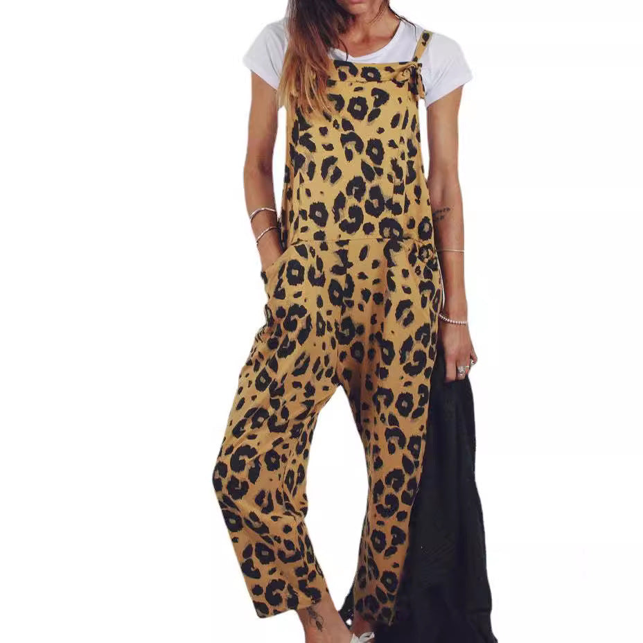 Leopard Print Loose Plus Size All-match Jumpsuit