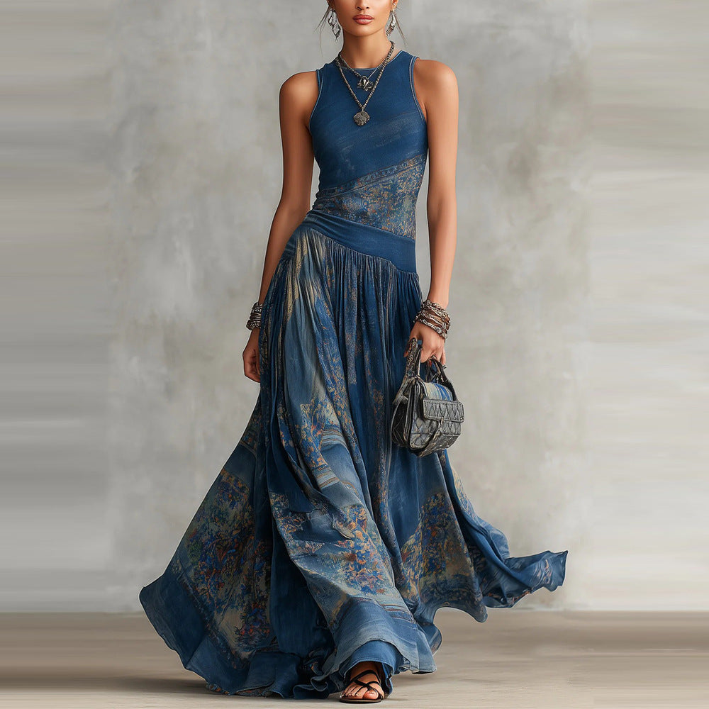 Digital-print Sleeveless Tank Dress