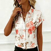 Elegant Casual Floral Print Lapel Womens Shirt Top