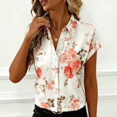 Elegant Casual Floral Print Lapel Womens Shirt Top