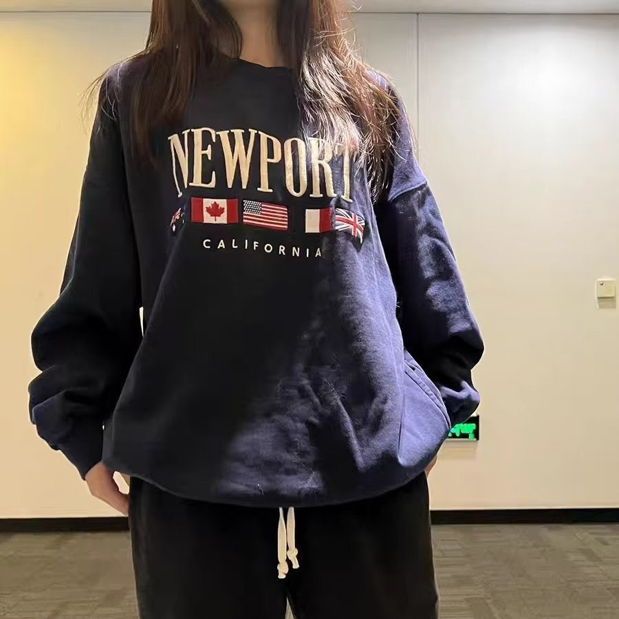 Women's Letter Embroidered Loose Pullover Sweatshirt