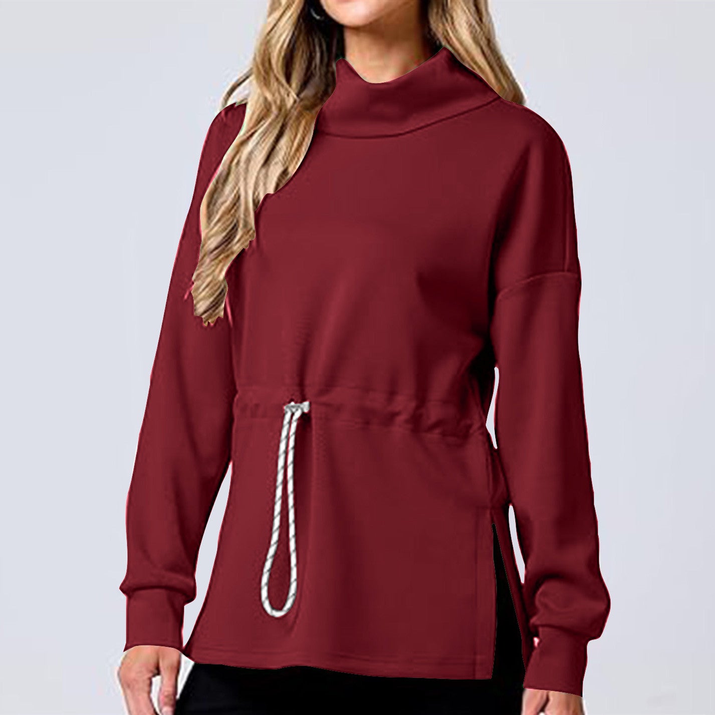 Women's Drawstring Mid-Length Casual Pullover Sweater