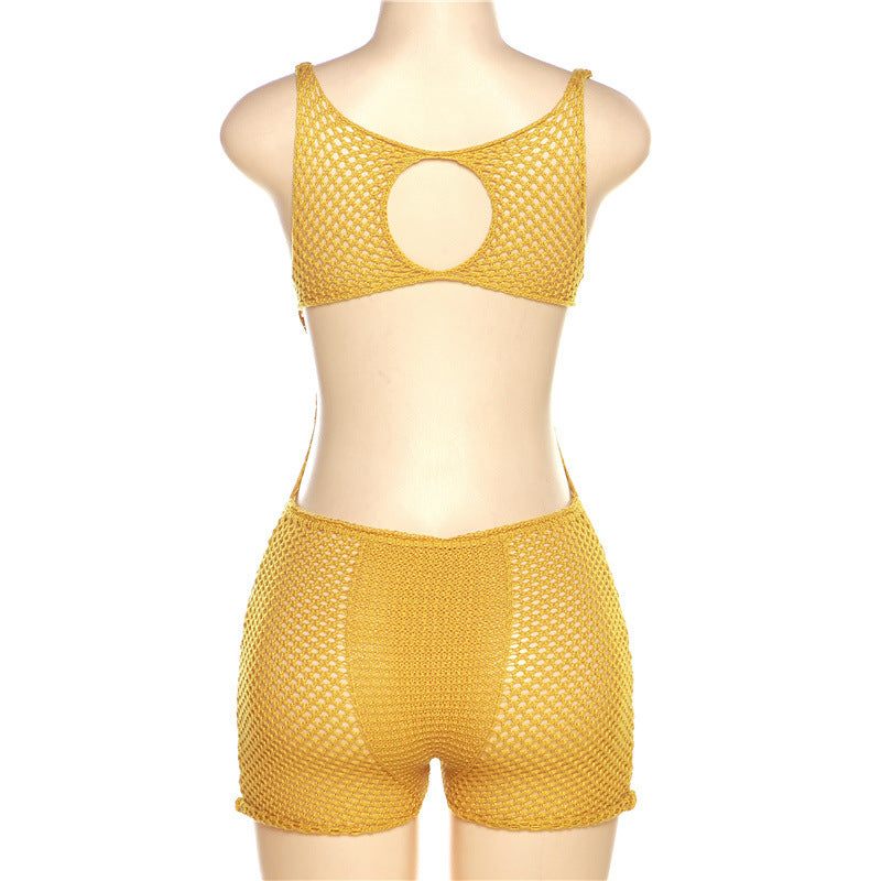 Women's Casual Yellow One-Piece Romper Shorts