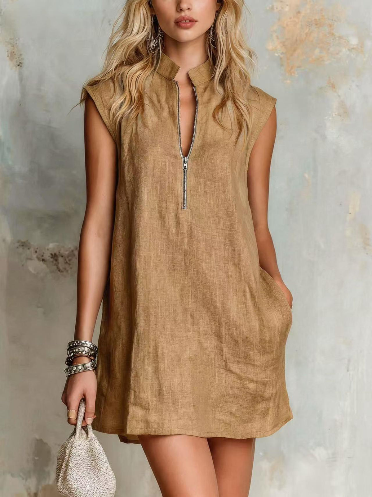 Half-Zip Sleeveless Casual Vacation Dress