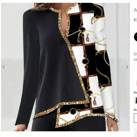 Floral Print V-Neck Asymmetric Long Sleeve Women's Top