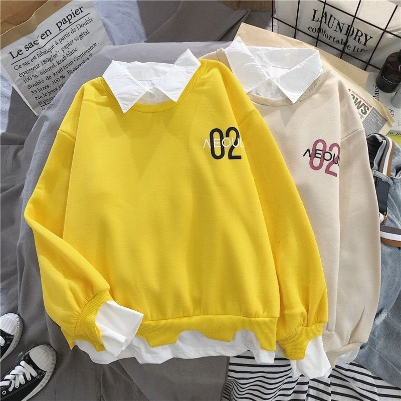 Chic Fake Two-Piece Patchwork Sweater for Women