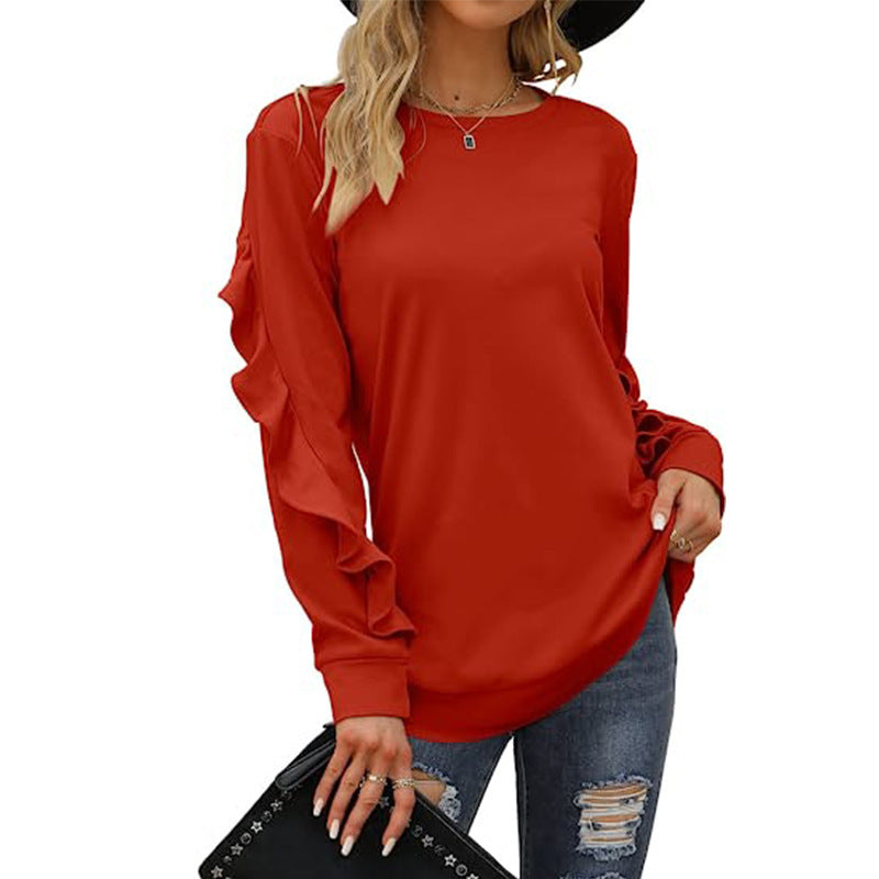 Chic Pleated Long Sleeve Round Neck Casual Women's Sweater