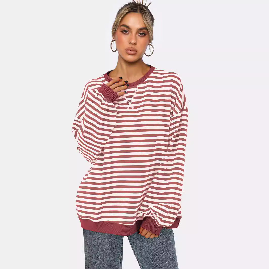 Chic Striped Bishop Sleeve Sweater for Women