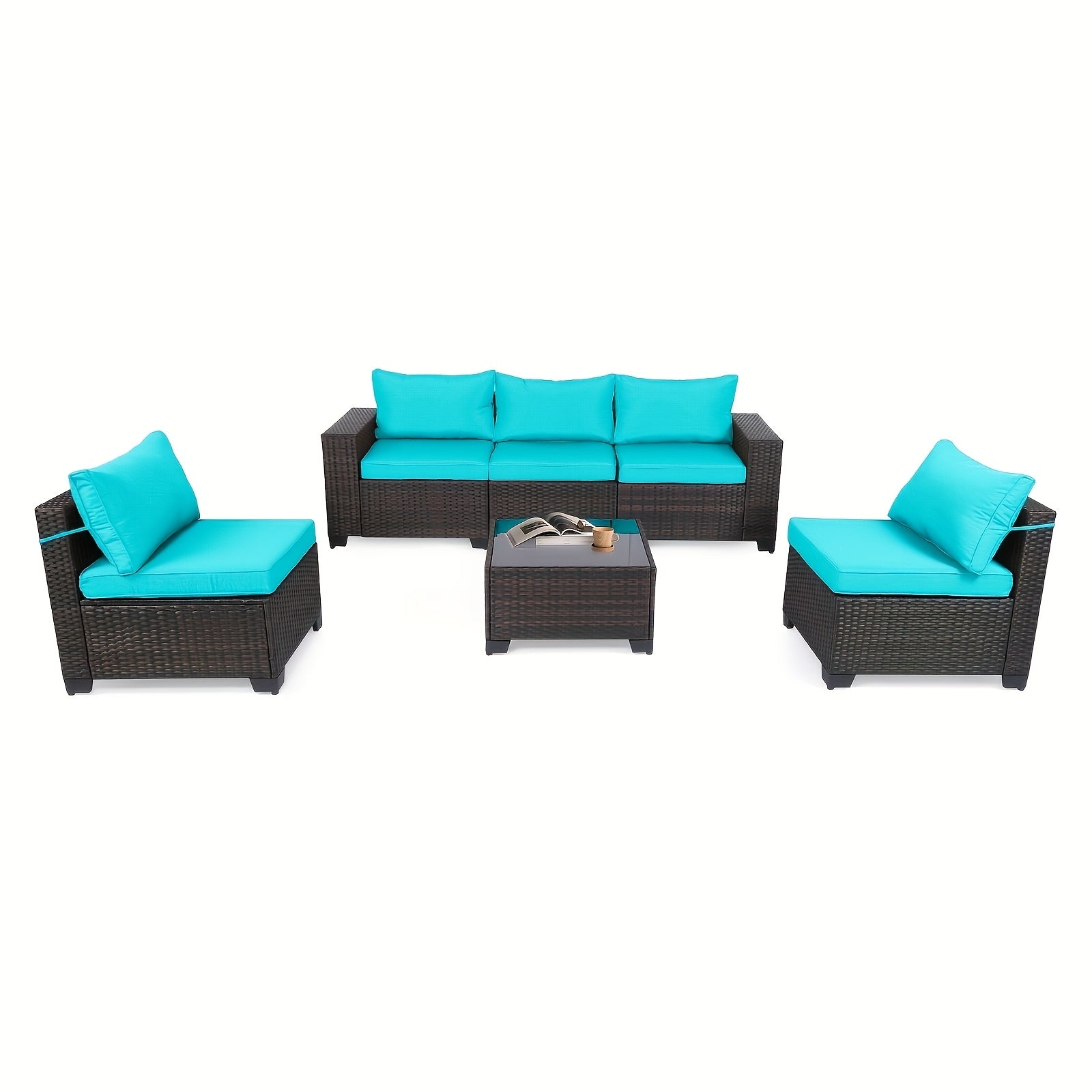 [Outdoor Patio Sets] LEVELEVE 6/7/9pcs All-Weather Outdoor Patio Furniture Sets, Rattan Conversation Sectional Set, Manual Weaving Wicker Patio Sofa with Tea Table