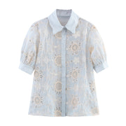 Sequin Embroidered Ethnic Print Long-Sleeve Shirt