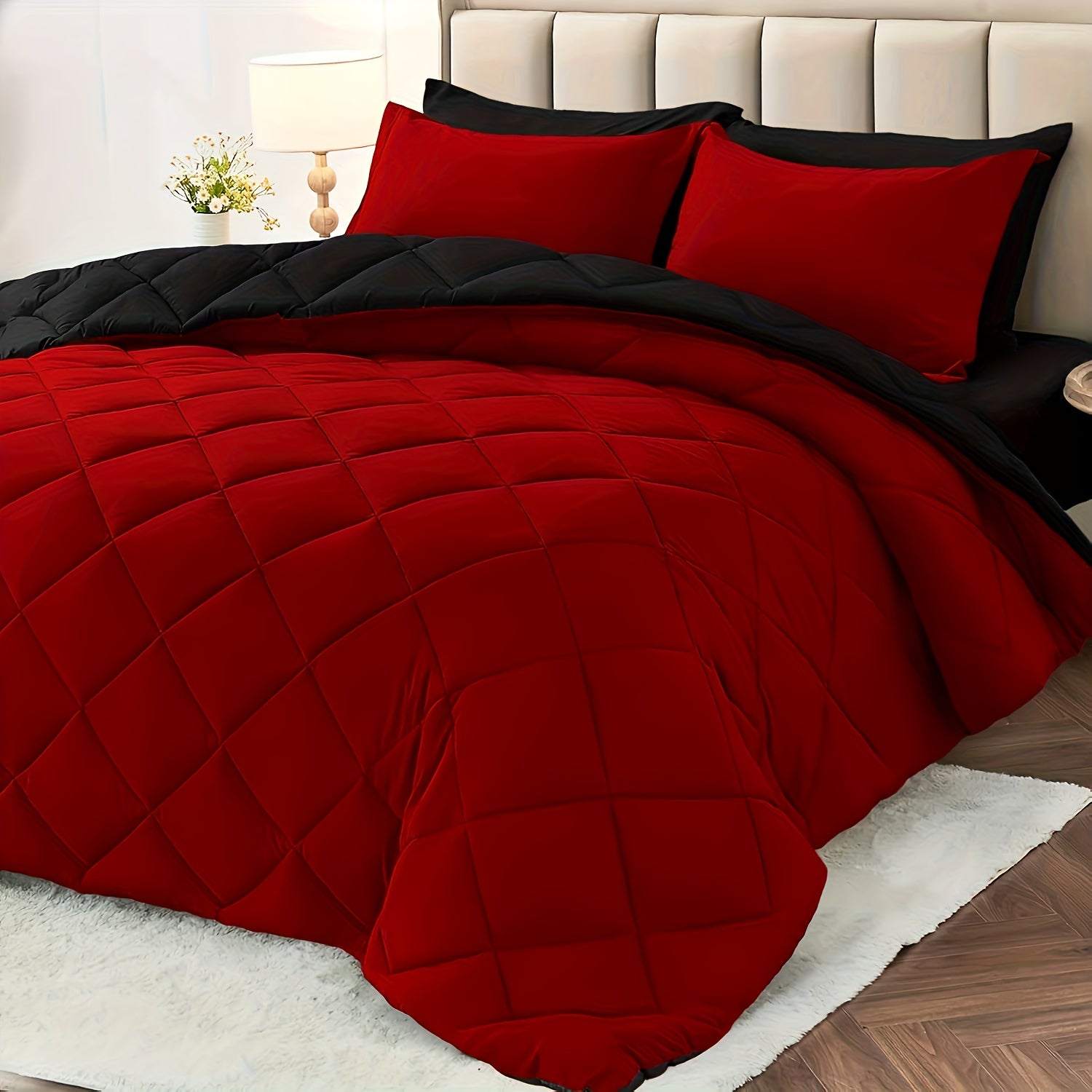 3pcs Solid Colour Checkered Comforter Set - Soft Fabric, Lightweight, All-Season, Twin/Queen/King Size Bed In A Bag, Quilt Set with Breathable Fabric And Easy Care