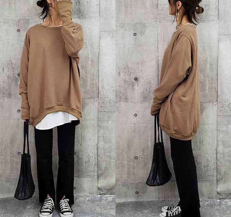 Cozy Oversized Cotton Pullover Women's Solid Color Sweater