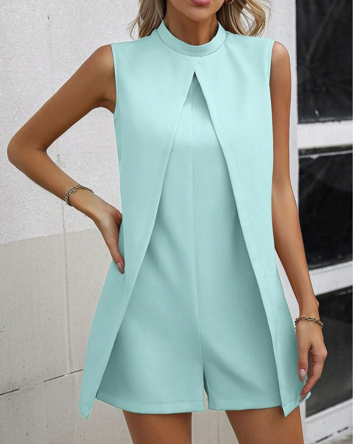 Plus Size Sleeveless Stand Collar One-Piece Romper